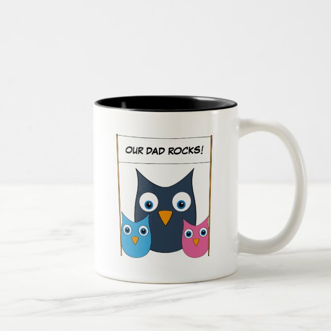 Cute Owls - "Our Dad rocks!" - Father's Day Two-Tone Coffee Mug (Right)