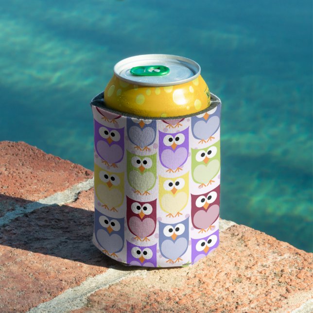 Cute Owls, Owl Pattern, Baby Owls, Colourful Owls Can Cooler (In Situ Pool)