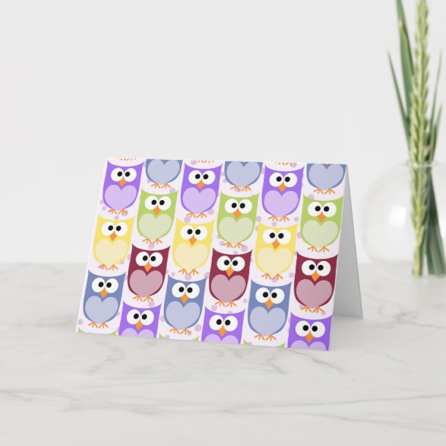 Cute Owls, Owl Pattern, Baby Owls, Colourful Owls Card (Front)