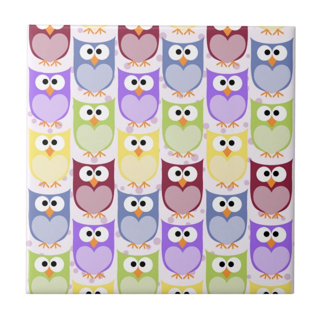 Cute Owls, Owl Pattern, Baby Owls, Colourful Owls Ceramic Tile (Front)