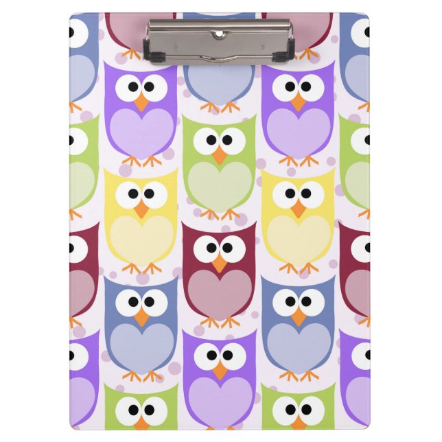 Cute Owls, Owl Pattern, Baby Owls, Colourful Owls Clipboard (Front)