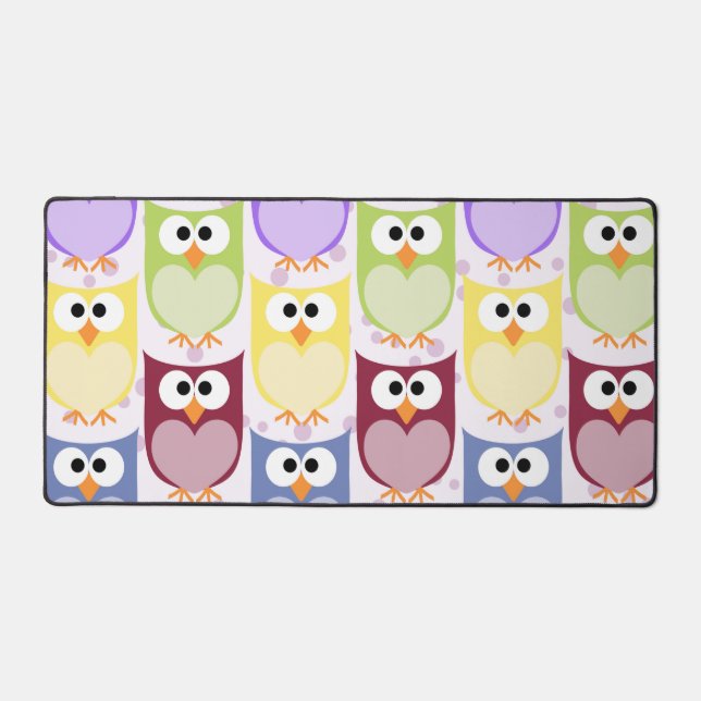 Cute Owls, Owl Pattern, Baby Owls, Colourful Owls Desk Mat (Front)