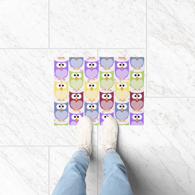 Cute Owls, Owl Pattern, Baby Owls, Colourful Owls Doormat (Indoor)