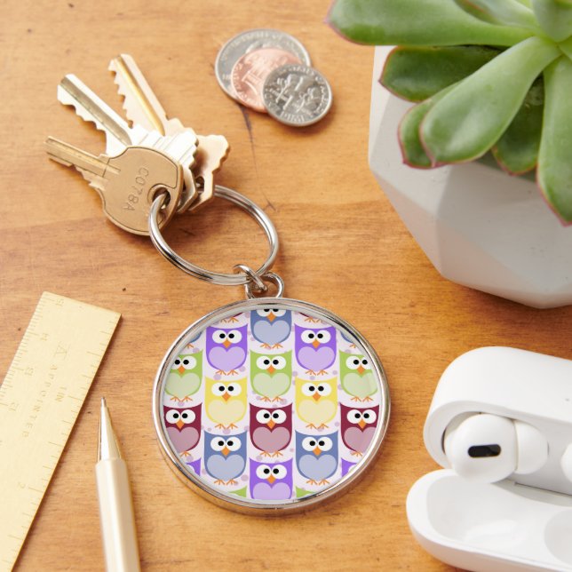 Cute Owls, Owl Pattern, Baby Owls, Colourful Owls Key Ring (Desk)