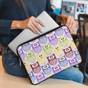Cute Owls, Owl Pattern, Baby Owls, Colourful Owls Laptop Sleeve