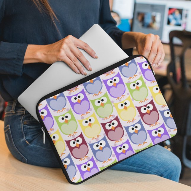 Cute Owls, Owl Pattern, Baby Owls, Colourful Owls Laptop Sleeve (Creator Uploaded)