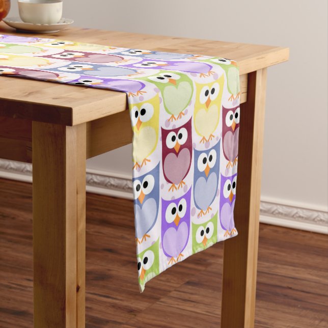 Cute Owls, Owl Pattern, Baby Owls, Colourful Owls Medium Table Runner (In Situ)