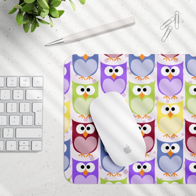 Cute Owls, Owl Pattern, Baby Owls, Colourful Owls Mouse Pad (Creator Uploaded)