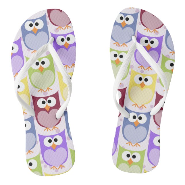Cute Owls, Owl Pattern, Baby Owls, Colourful Owls Thongs (Footbed)