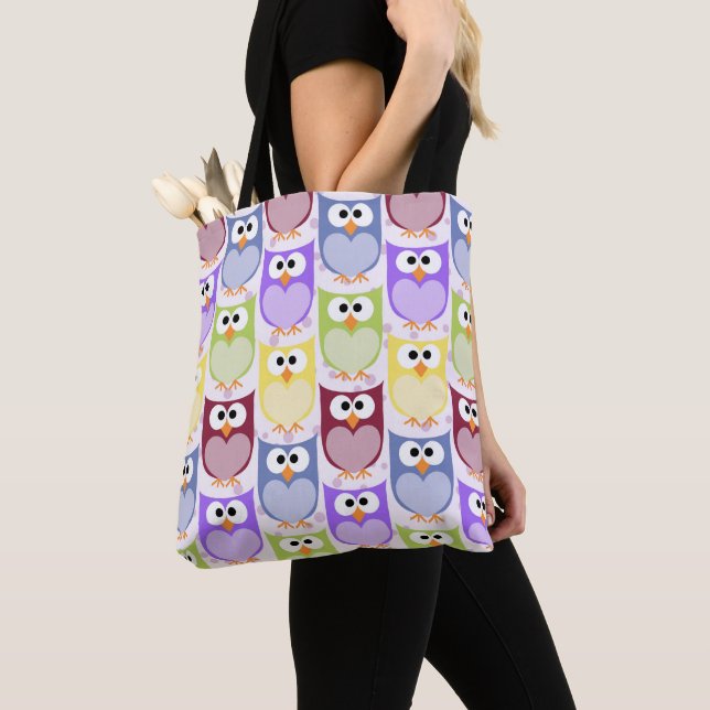 Cute Owls, Owl Pattern, Baby Owls, Colourful Owls Tote Bag (Close Up)