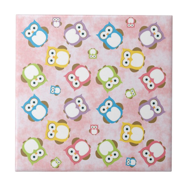 Cute Owls, Owl Pattern, Colourful Owls, Baby Owls Ceramic Tile (Front)
