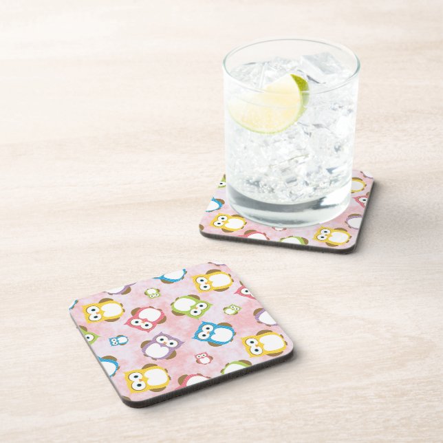 Cute Owls, Owl Pattern, Colourful Owls, Baby Owls Coaster (Right Side)
