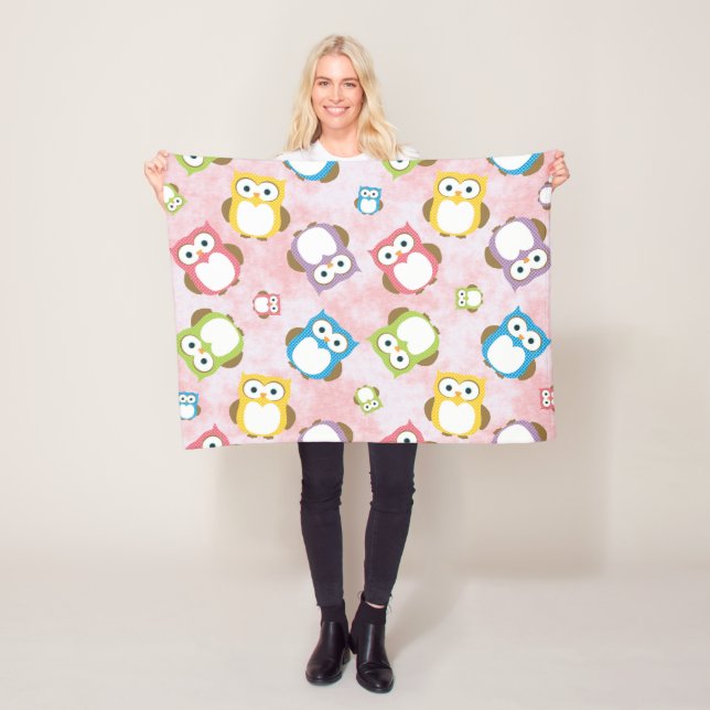 Cute Owls, Owl Pattern, Colourful Owls, Baby Owls Fleece Blanket (In Situ)