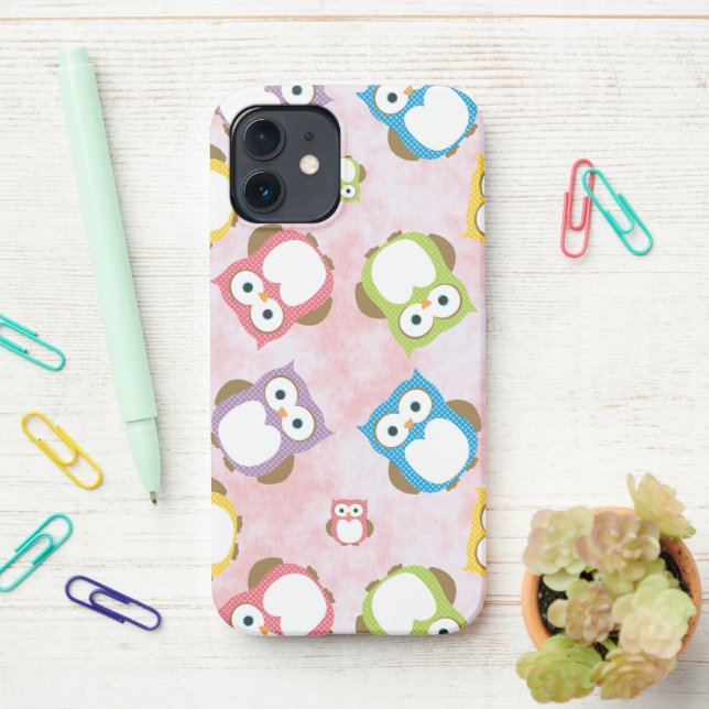 Cute Owls, Owl Pattern, Colourful Owls, Baby Owls iPhone Case (On Desk)