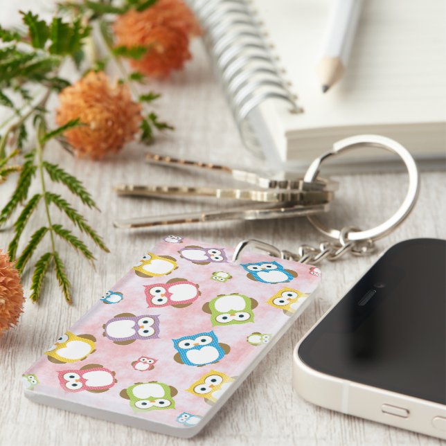Cute Owls, Owl Pattern, Colourful Owls, Baby Owls Key Ring (Front Right)