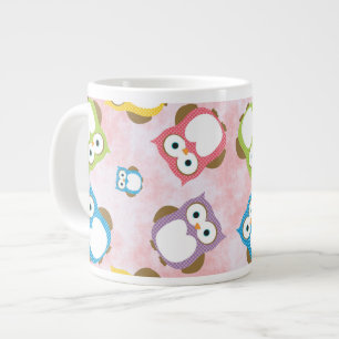 Cute Owls, Owl Pattern, Colourful Owls, Baby Owls Large Coffee Mug