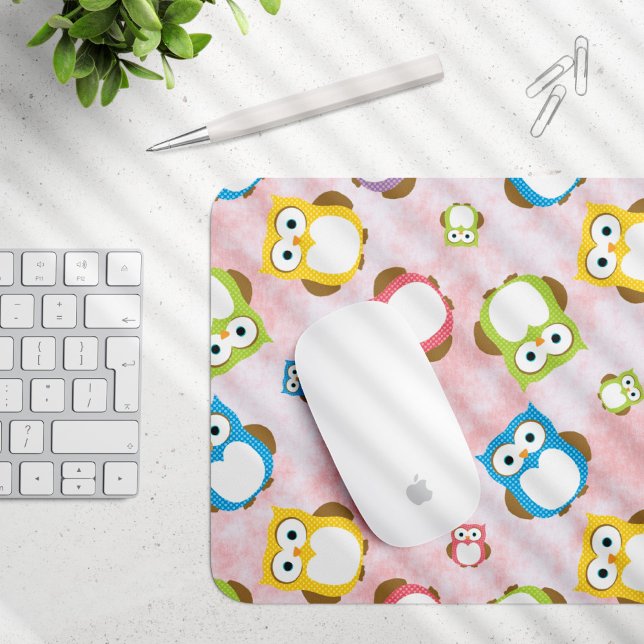 Cute Owls, Owl Pattern, Colourful Owls, Baby Owls Mouse Pad (Creator Uploaded)