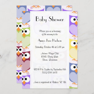 Cute Owls, Owl Pattern, Colourful Owls, Baby Showe Invitation