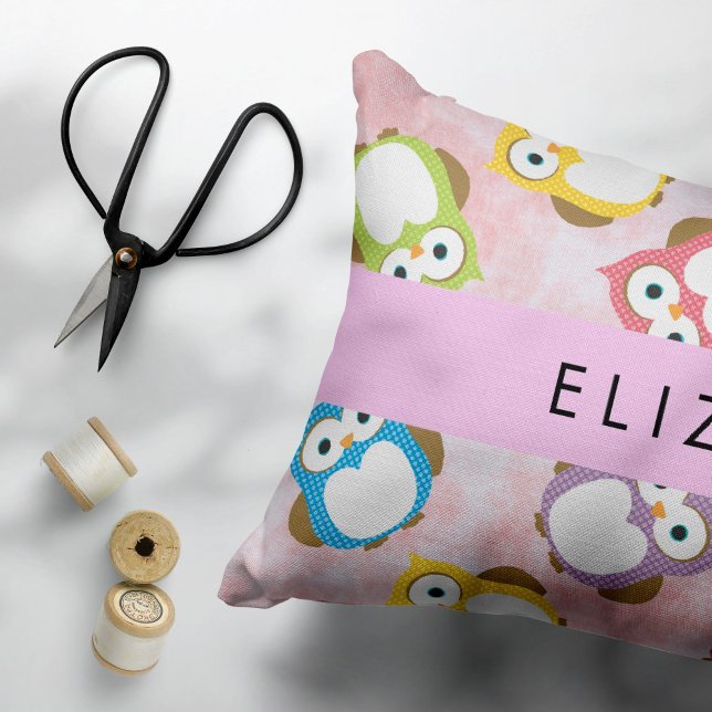 Cute Owls, Owl Pattern, Colourful Owls, Your Name Decorative Cushion (Creator Uploaded)