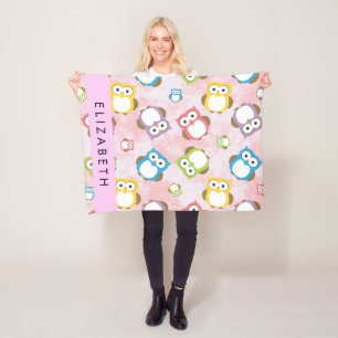 Cute Owls, Owl Pattern, Colourful Owls, Your Name Fleece Blanket