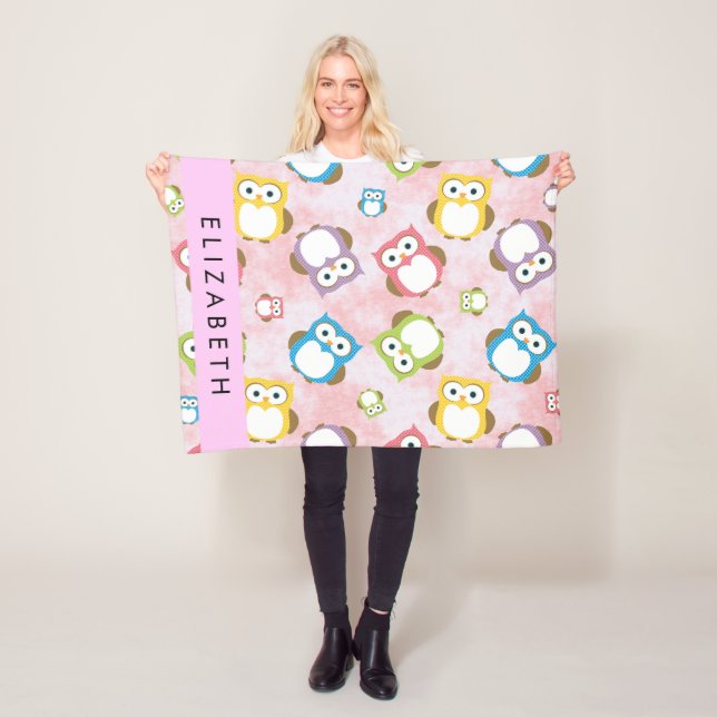 Cute Owls, Owl Pattern, Colourful Owls, Your Name Fleece Blanket (In Situ)