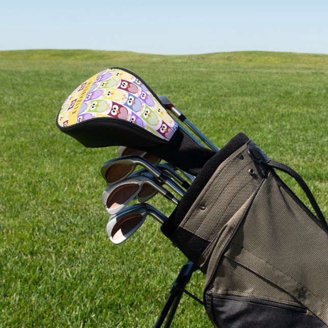 Cute Owls, Owl Pattern, Colourful Owls, Your Name Golf Head Cover (In Situ)