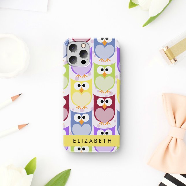 Cute Owls, Owl Pattern, Colourful Owls, Your Name iPhone 16 Case (Creator Uploaded)