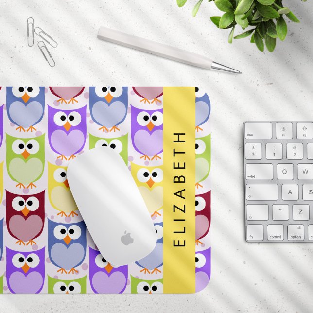 Cute Owls, Owl Pattern, Colourful Owls, Your Name Mouse Pad (Creator Uploaded)