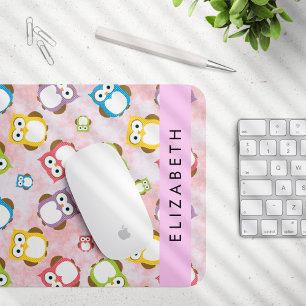 Cute Owls, Owl Pattern, Colourful Owls, Your Name Mouse Pad