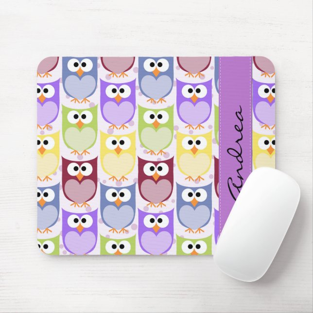 Cute Owls, Owl Pattern, Colourful Owls, Your Name Mouse Pad (With Mouse)