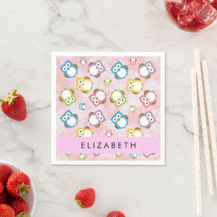 Cute Owls, Owl Pattern, Colourful Owls, Your Name Napkin