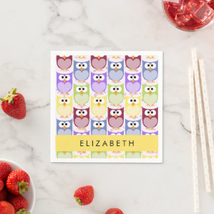 Cute Owls, Owl Pattern, Colourful Owls, Your Name Napkin