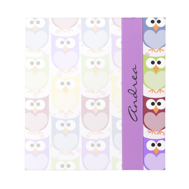 Cute Owls, Owl Pattern, Colourful Owls, Your Name Notepad (Front)