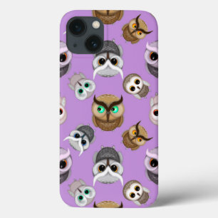 Cute Owls Pattern on Purple Background iPhone 13 Case
