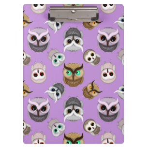 Cute Owls Pattern on Purple Background Clipboard
