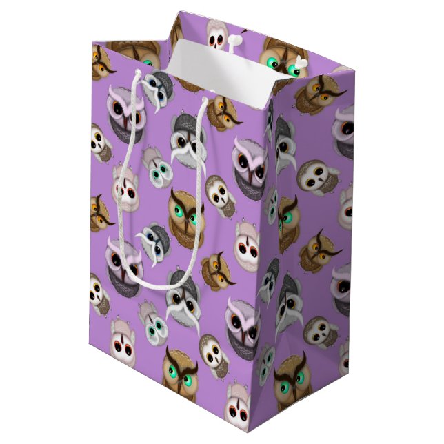 Cute Owls Pattern on Purple Background Medium Gift Bag (Back Angled)