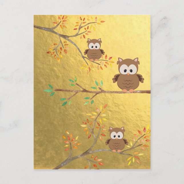 Cute Owls perched on a branch Postcard (Front)