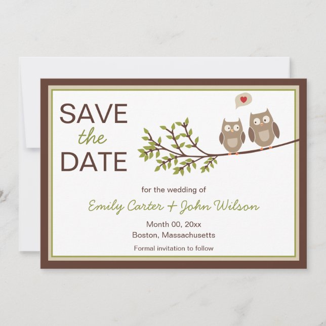 Cute Owls Save the Date Announcement (Front)