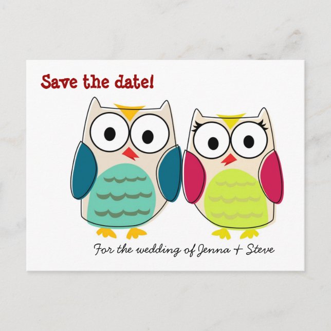 Cute Owls Save the Date Announcement Postcard (Front)