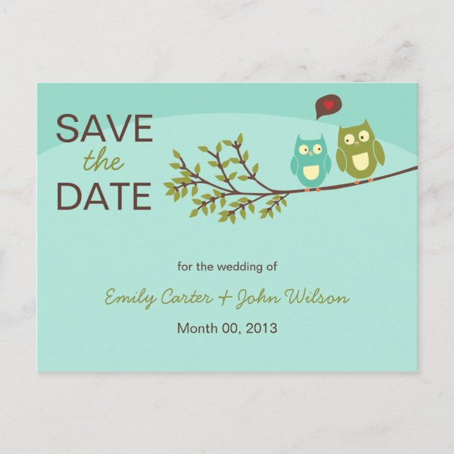 Cute Owls Save the Date Postcard (Front)