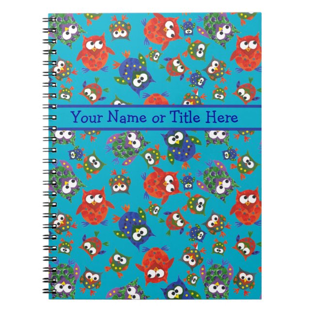 Cute Owls Spiral Notebook, Red, Blue, Green Notebook (Front)
