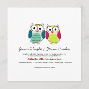Cute Owls, Square Wedding Invitation