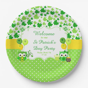 Cute Owls St Patrick's Day Party Paper Plate