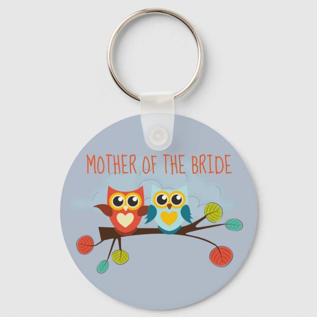 Cute OWLS Themed Wedding Blue Orange Key Ring (Front)