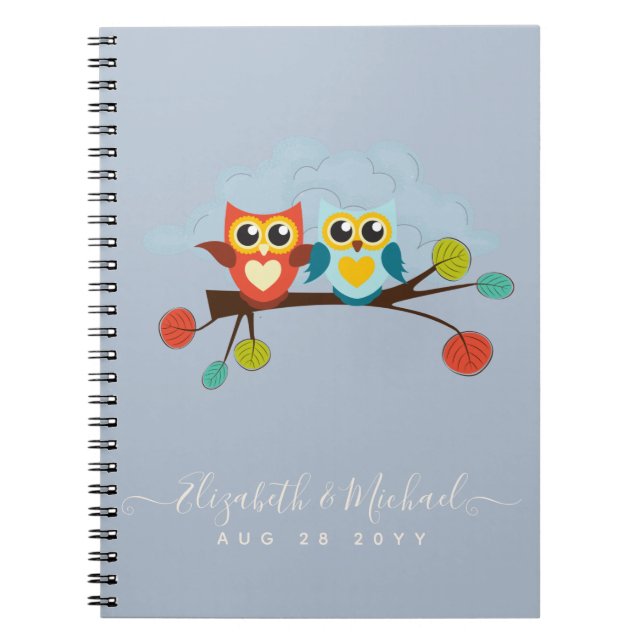 Cute OWLS Themed Wedding Blue Orange Notebook (Front)