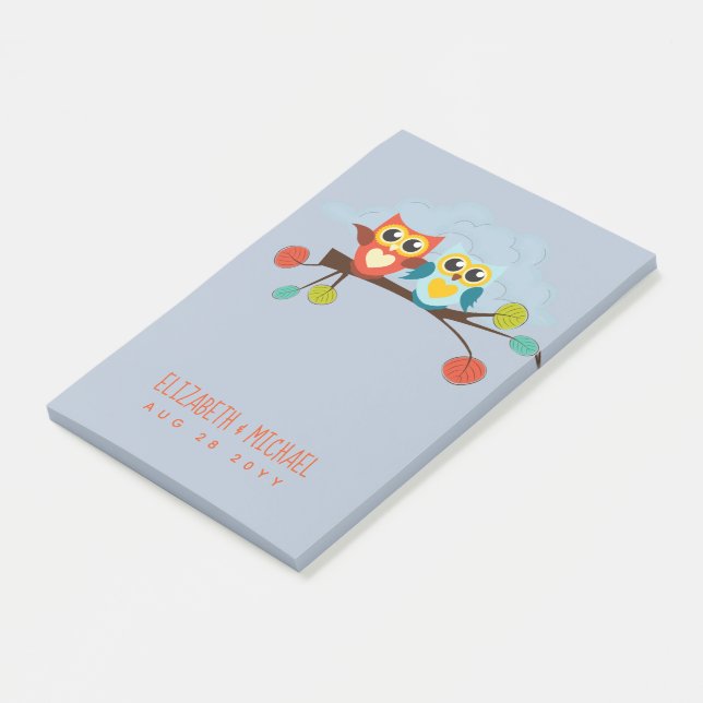 Cute OWLS Themed Wedding Blue Orange Post-it Notes (Angled)