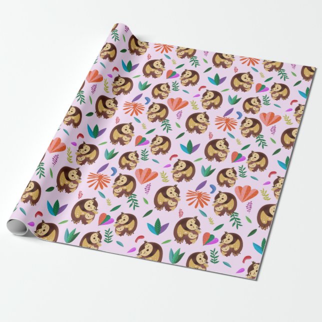 Cute Owls Valentine's Day Wrapping Paper (Unrolled)
