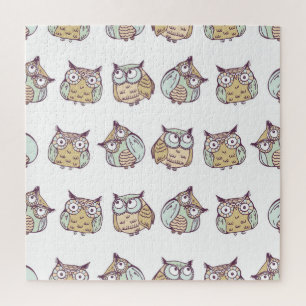 Cute owls: vintage seamless pattern. jigsaw puzzle