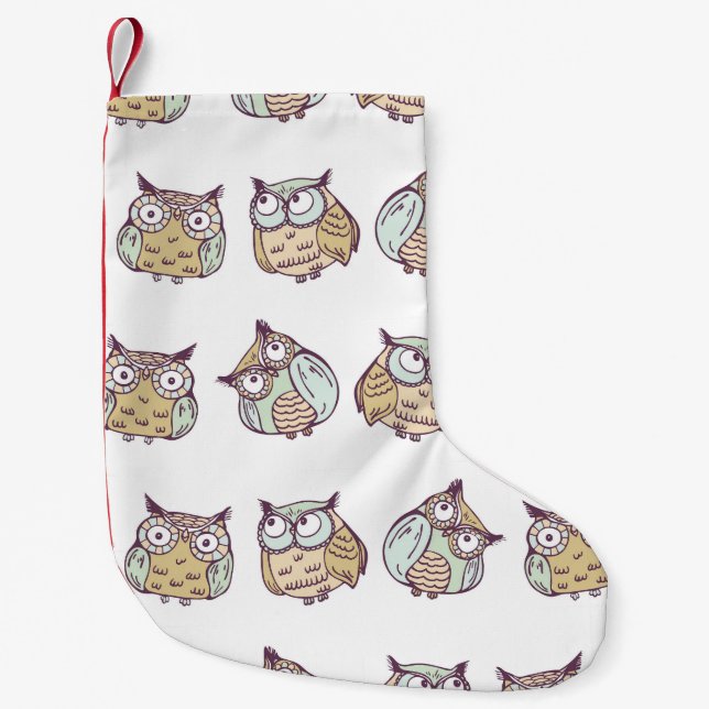Cute owls: vintage seamless pattern. small christmas stocking (Front)