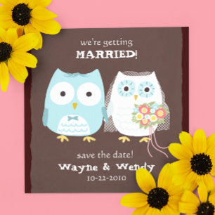 Cute Owls Wedding Bride and Groom Save the Date